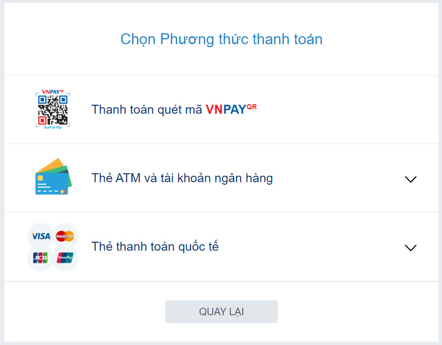Chọn phương thức thanh toán VNPAY Chọn phương thức thanh toán VNPAY